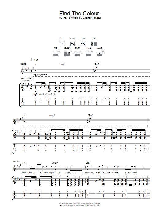 Feeder Find The Colour Sheet Music Notes & Chords for Guitar Tab - Download or Print PDF