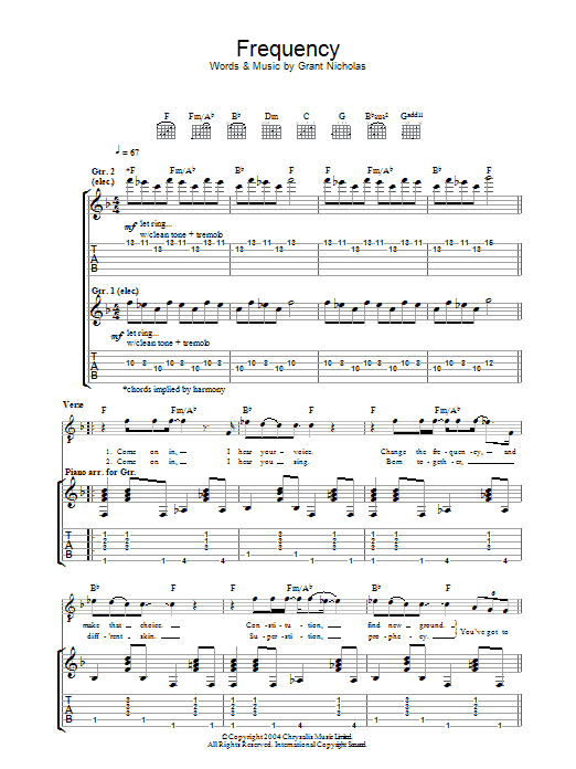 Feeder Frequency Sheet Music Notes & Chords for Guitar Tab - Download or Print PDF