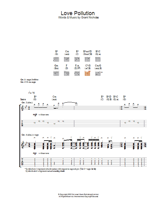 Feeder Love Pollution Sheet Music Notes & Chords for Guitar Tab - Download or Print PDF