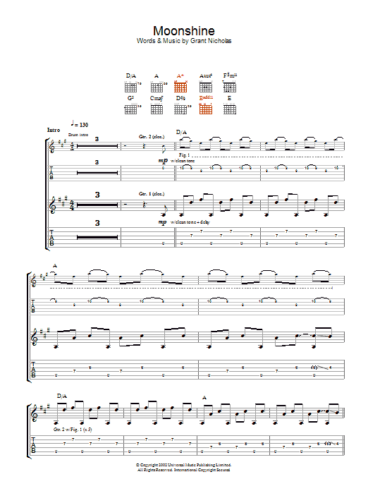 Feeder Moonshine Sheet Music Notes & Chords for Guitar Tab - Download or Print PDF