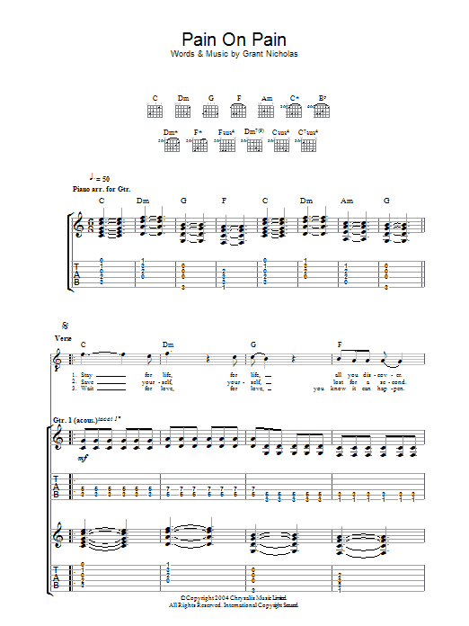 Feeder Pain On Pain Sheet Music Notes & Chords for Guitar Tab - Download or Print PDF