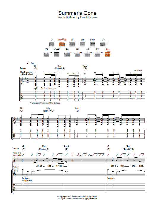 Feeder Summer's Gone Sheet Music Notes & Chords for Guitar Tab - Download or Print PDF