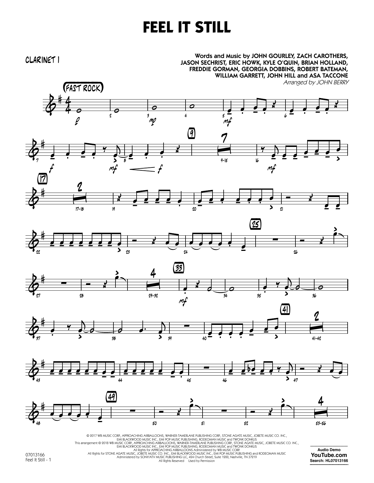 John Berry Feel It Still Bb Clarinet 1 Sheet Music Download Pdf Score 378644