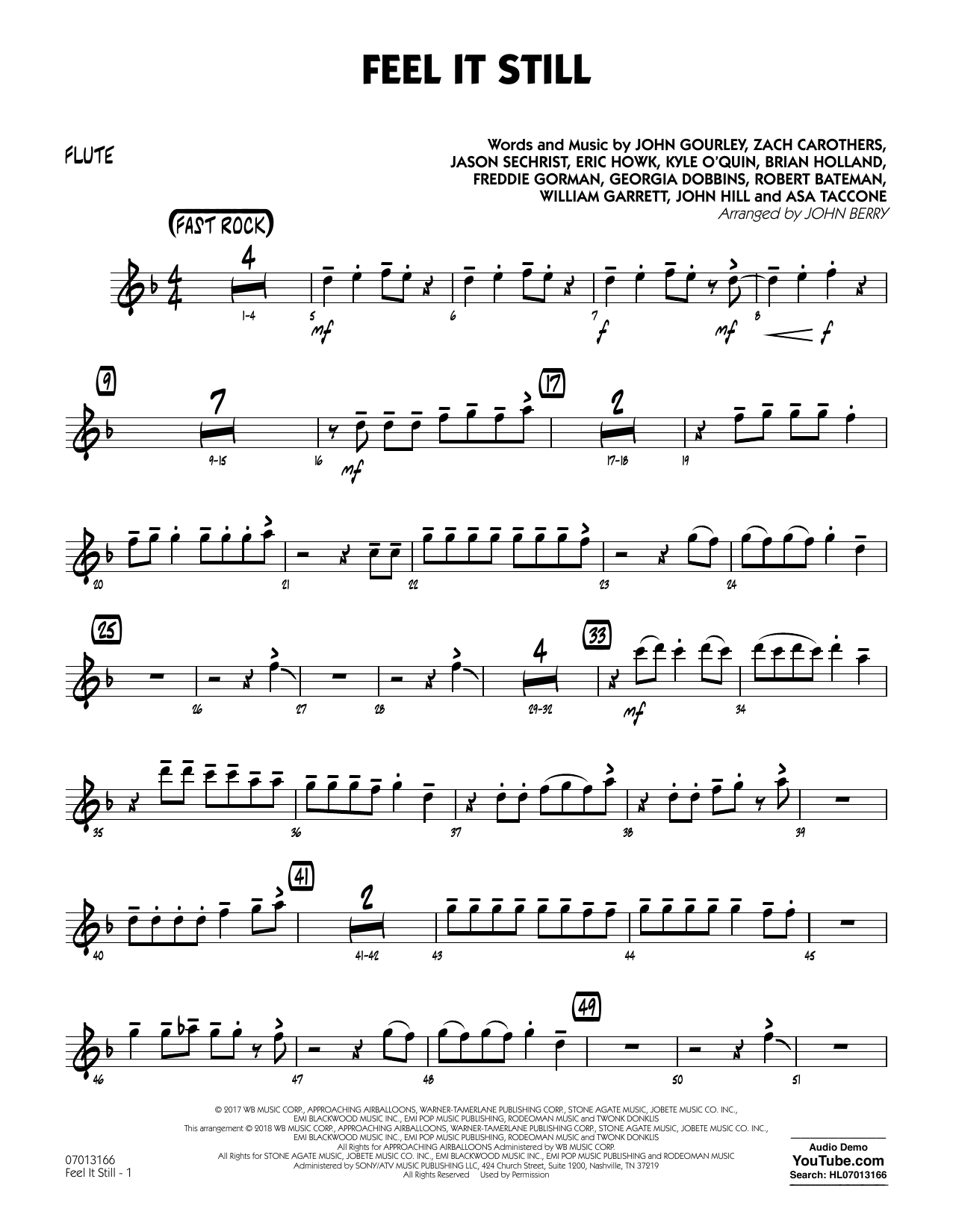 John Berry Feel It Still Flute Sheet Music Download Pdf Score 378643