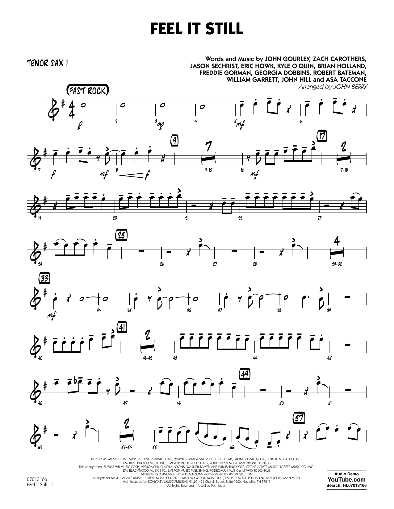 John Berry Feel It Still Tenor Sax 1 Sheet Music Download Pdf Score 378627