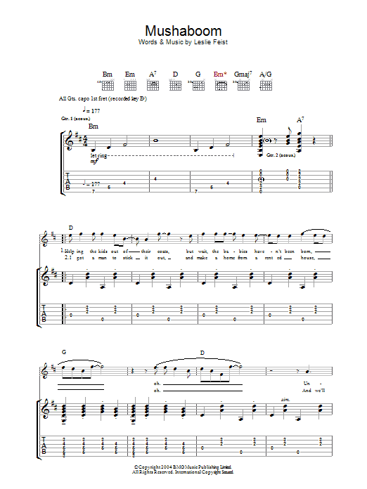 Feist Mushaboom Sheet Music Notes & Chords for Guitar Tab - Download or Print PDF