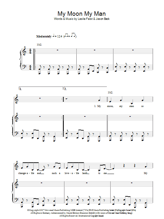 Feist My Moon My Man Sheet Music Notes & Chords for Piano, Vocal & Guitar - Download or Print PDF