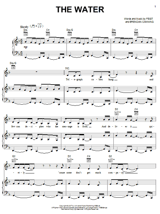 Feist The Water Sheet Music Notes & Chords for Piano, Vocal & Guitar (Right-Hand Melody) - Download or Print PDF