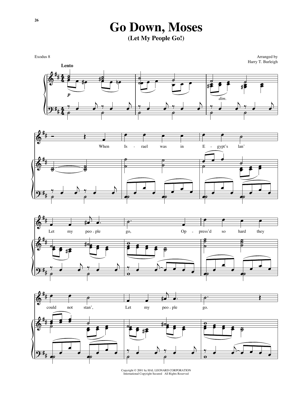 Fela Sowande Go Down Moses (arr. Richard Walters) (High Voice) Sheet Music Notes & Chords for Piano & Vocal - Download or Print PDF