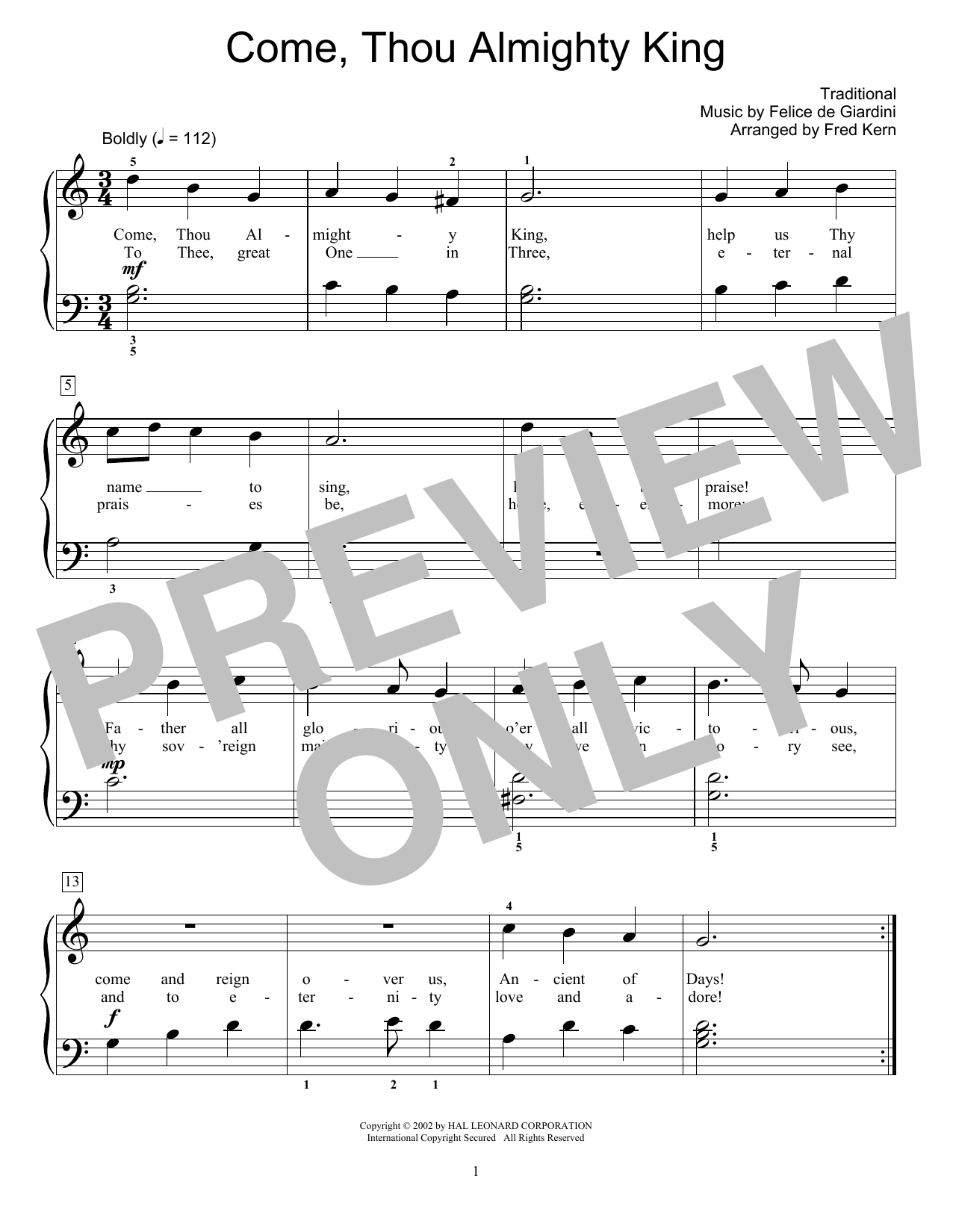 Fred Kern Come, Thou Almighty King Sheet Music Notes & Chords for Educational Piano - Download or Print PDF
