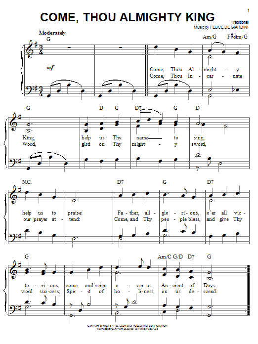 Felice de Giardini Come, Thou Almighty King Sheet Music Notes & Chords for Ukulele - Download or Print PDF