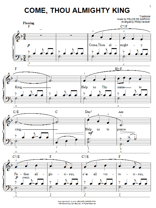 Preview Felice de Giardini Come, Thou Almighty King Classical sheet music, notes and chords for Easy Piano, SKU: 50172 Come, Thou Almighty King sheet music