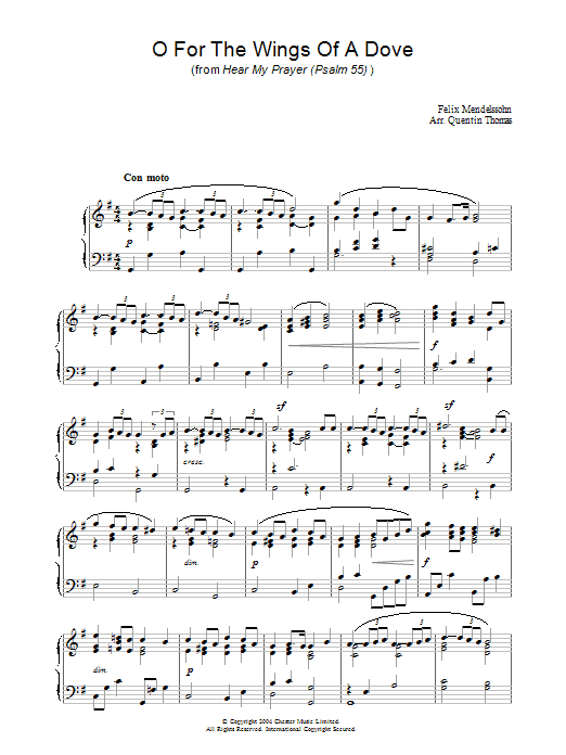 Felix Mendelssohn O For The Wings Of A Dove Sheet Music Notes & Chords for Piano & Vocal - Download or Print PDF