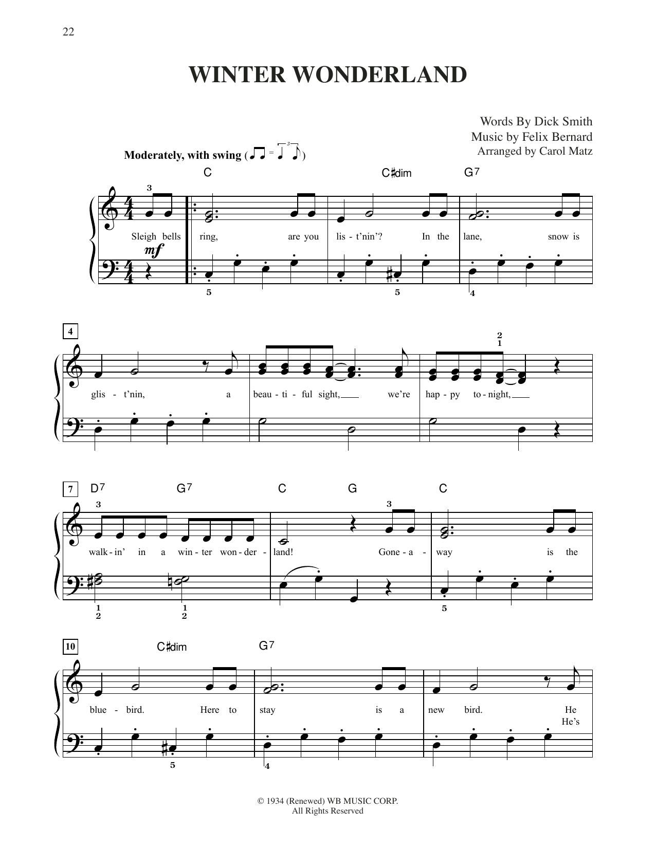 Felix Bernard Winter Wonderland (arr. Carol Matz) Sheet Music Notes & Chords for Big Note Piano - Download or Print PDF