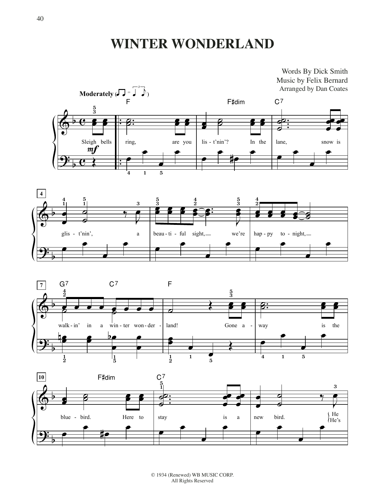 Felix Bernard Winter Wonderland (arr. Dan Coates) Sheet Music Notes & Chords for Easy Piano - Download or Print PDF