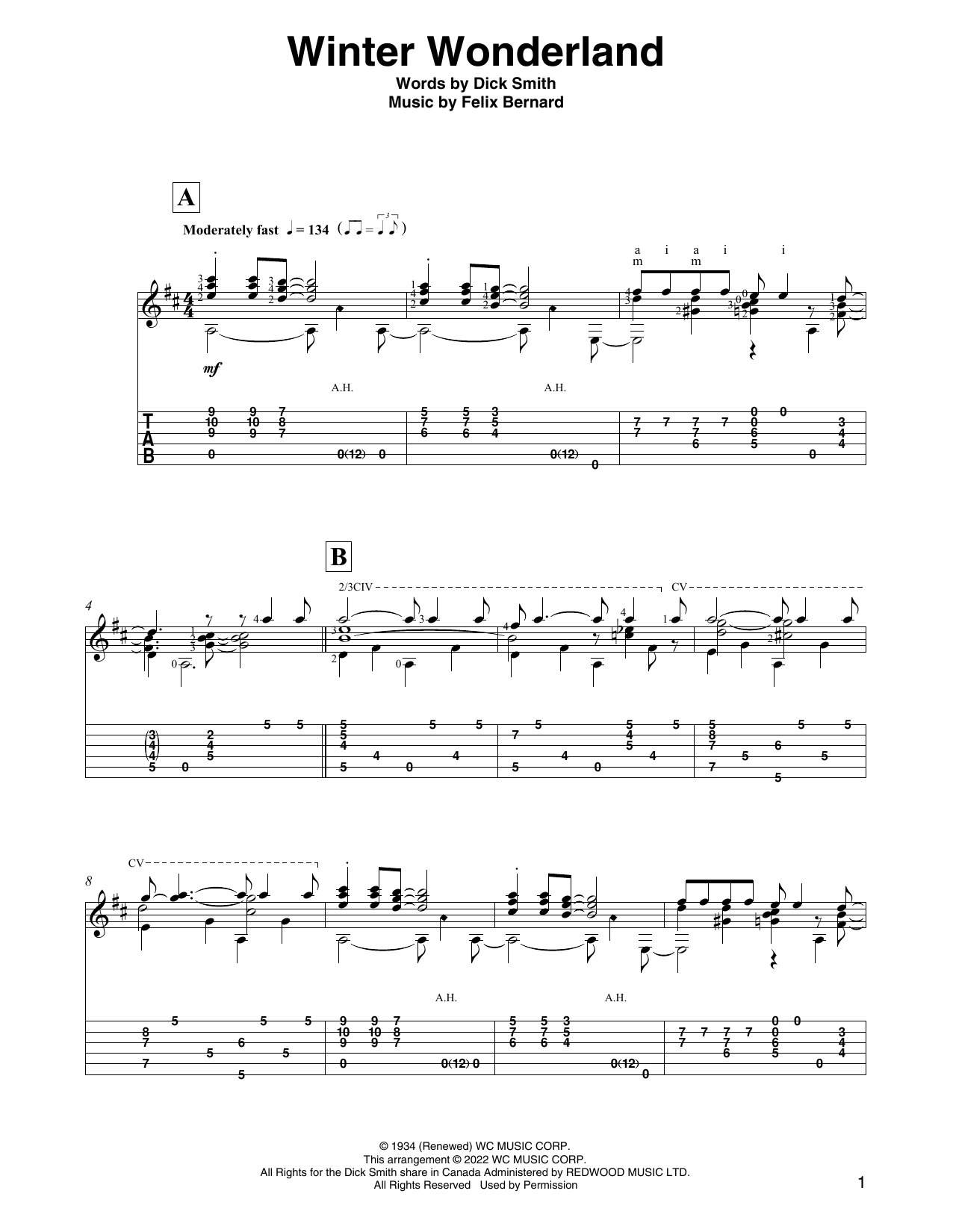 Felix Bernard Winter Wonderland (arr. David Jaggs) Sheet Music Notes & Chords for Solo Guitar - Download or Print PDF