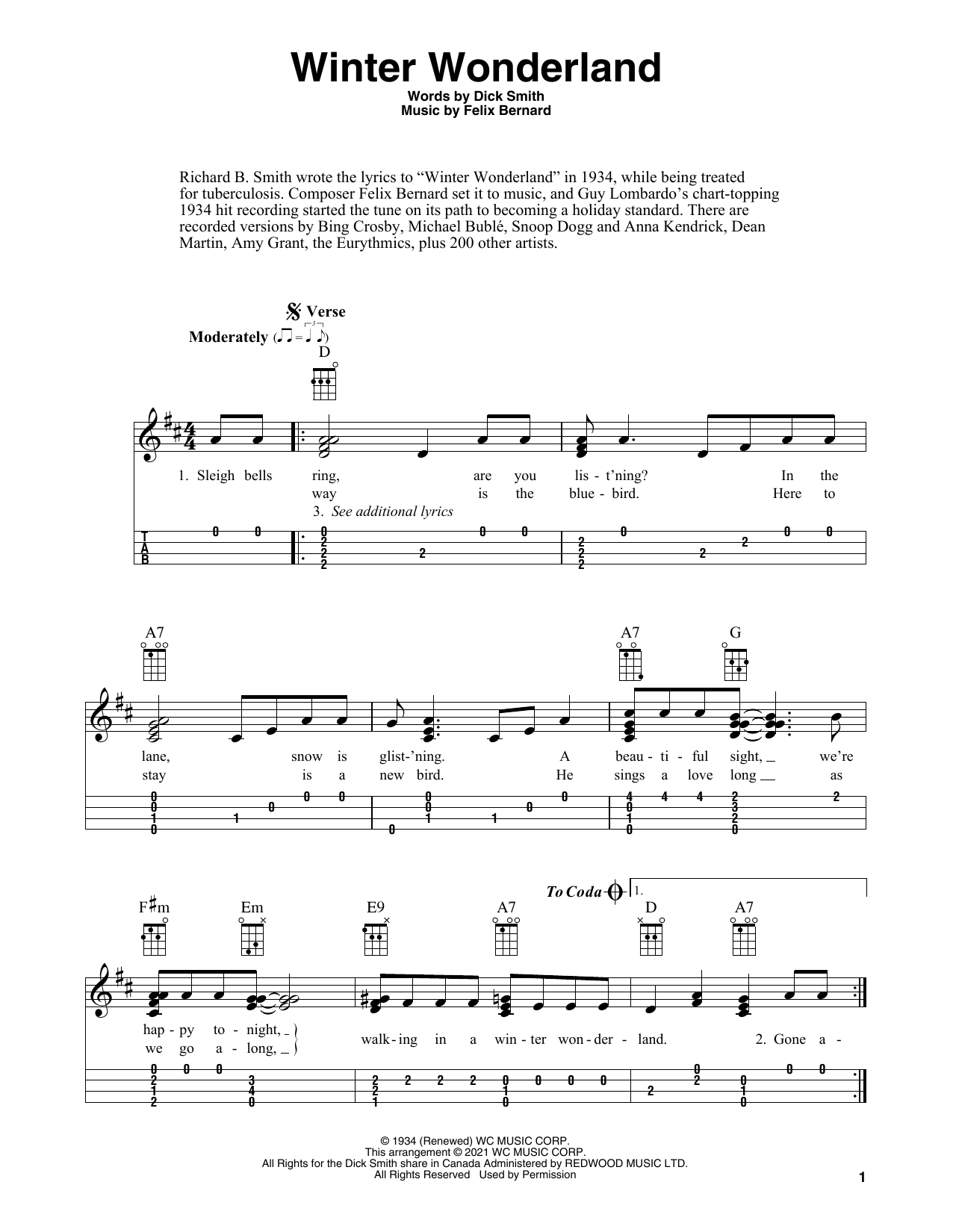 Felix Bernard Winter Wonderland (arr. Fred Sokolow) Sheet Music Notes & Chords for Ukulele - Download or Print PDF