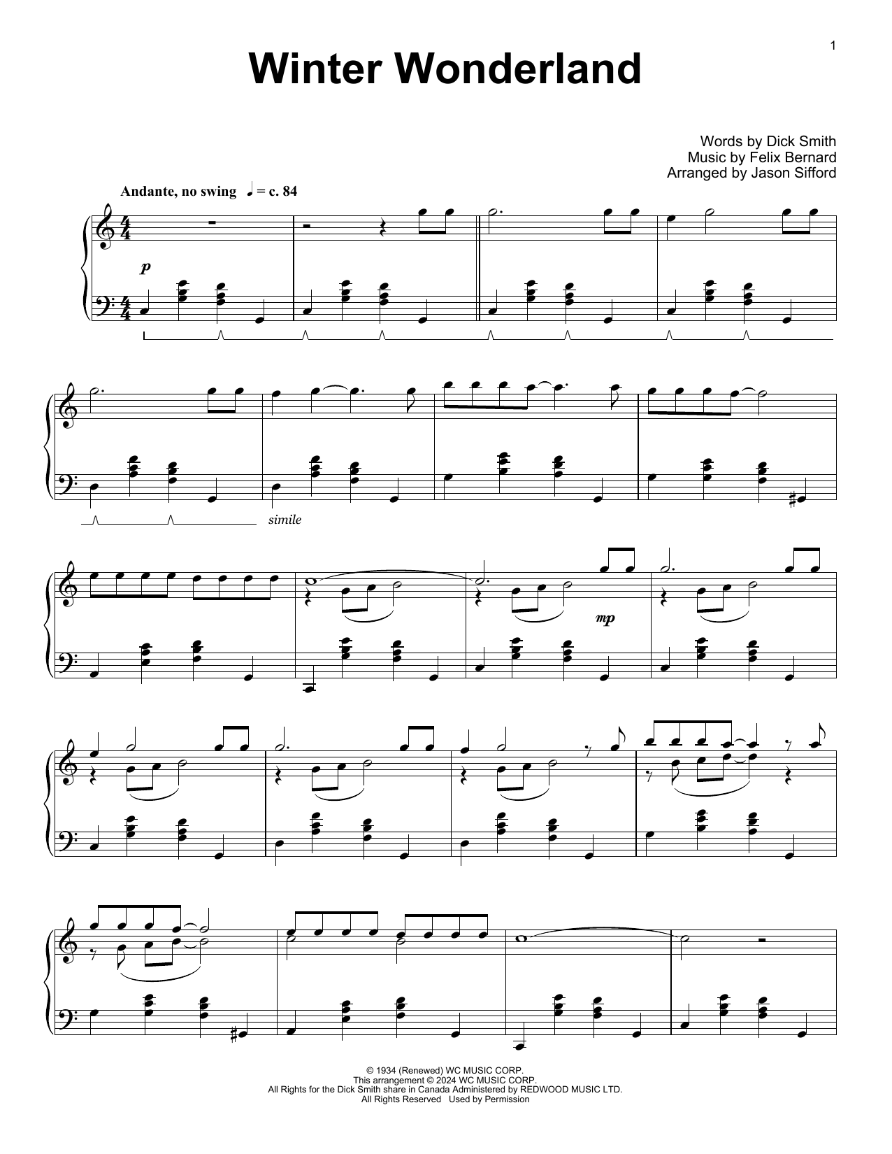 Felix Bernard Winter Wonderland (arr. Jason Sifford) Sheet Music Notes & Chords for Educational Piano - Download or Print PDF