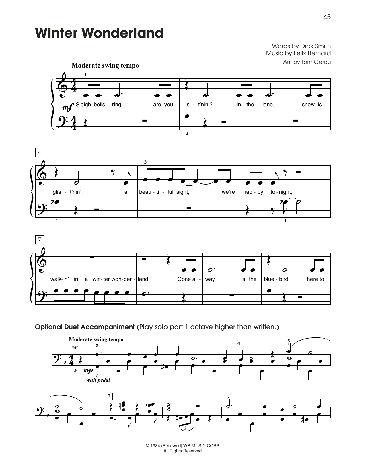 Felix Bernard Winter Wonderland (arr. Tom Gerou) Sheet Music Notes & Chords for 5-Finger Piano - Download or Print PDF