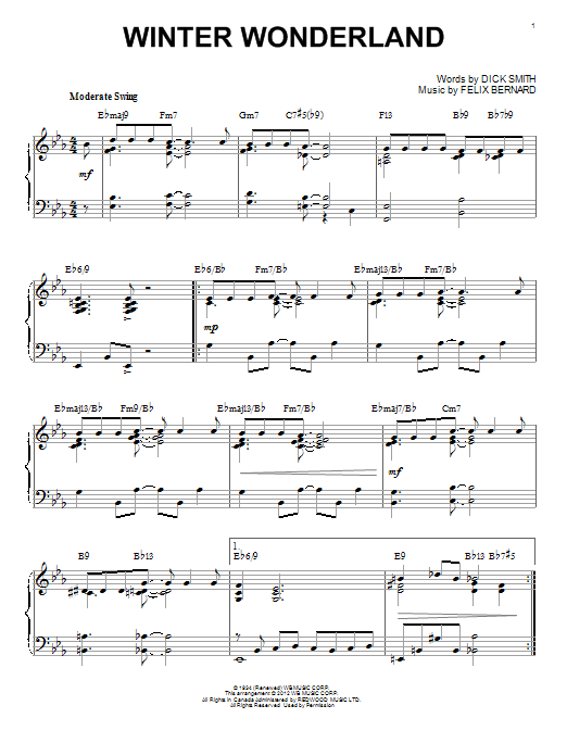 Felix Bernard Winter Wonderland [Jazz version] (arr. Brent Edstrom) Sheet Music Notes & Chords for Piano - Download or Print PDF