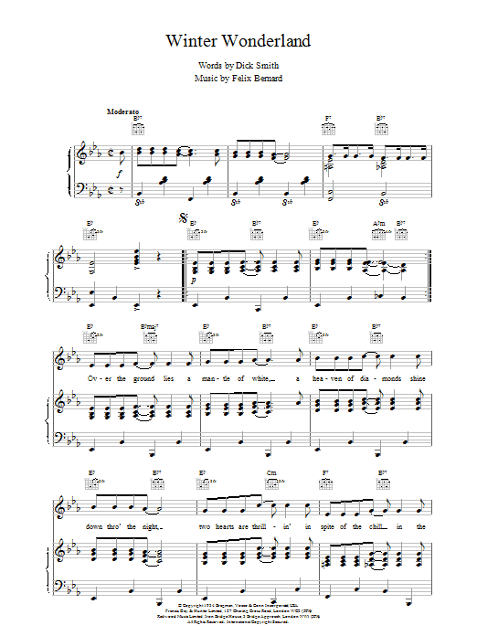Felix Bernard Winter Wonderland Sheet Music Notes & Chords for Vocal Pro + Piano/Guitar - Download or Print PDF