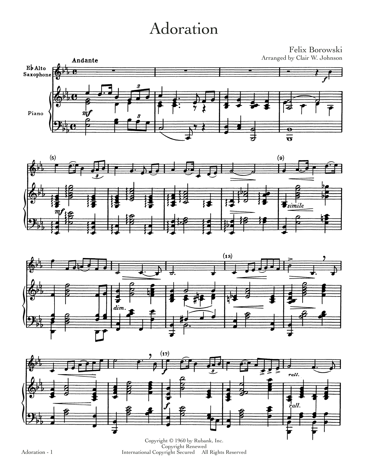 Felix Borowski Adoration Sheet Music Notes & Chords for Alto Sax and Piano - Download or Print PDF