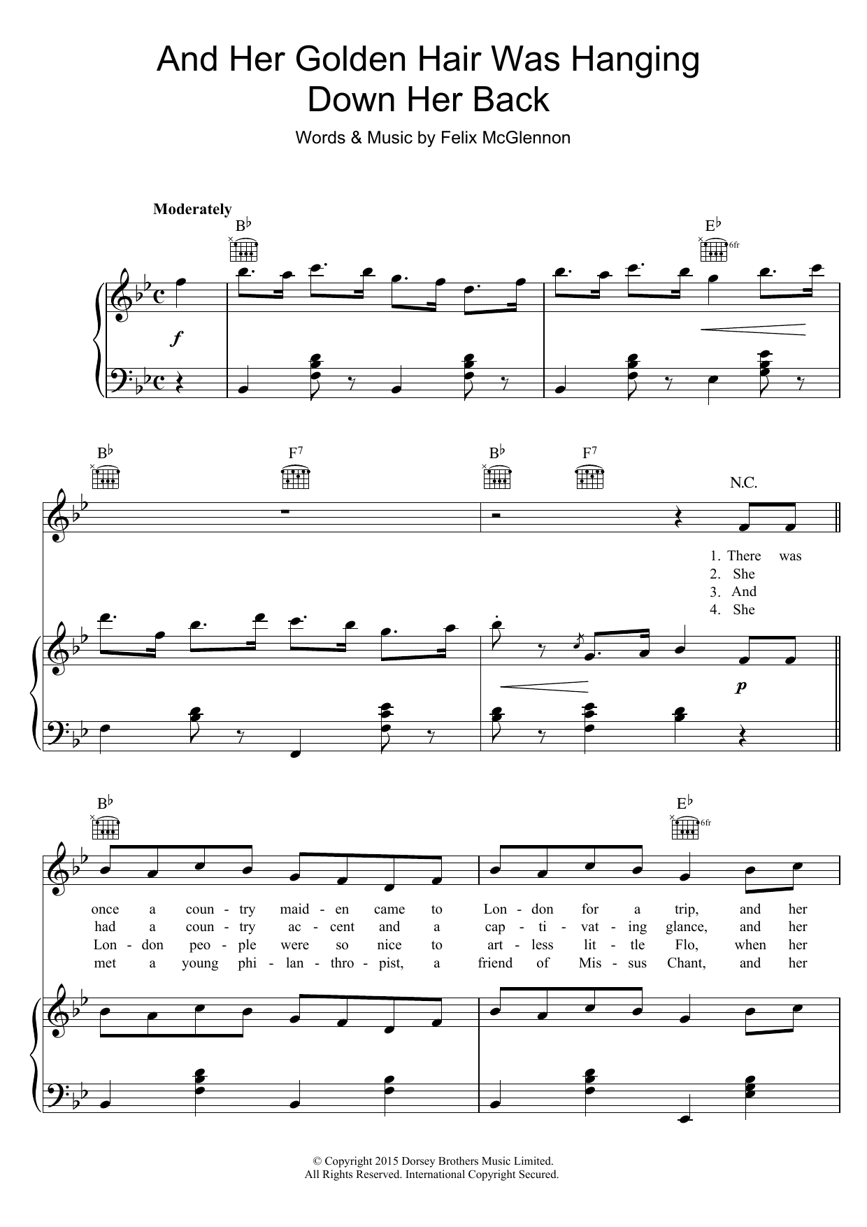Felix McGlennon And Her Golden Hair Was Hanging Down Her Back Sheet Music Notes & Chords for Piano, Vocal & Guitar (Right-Hand Melody) - Download or Print PDF