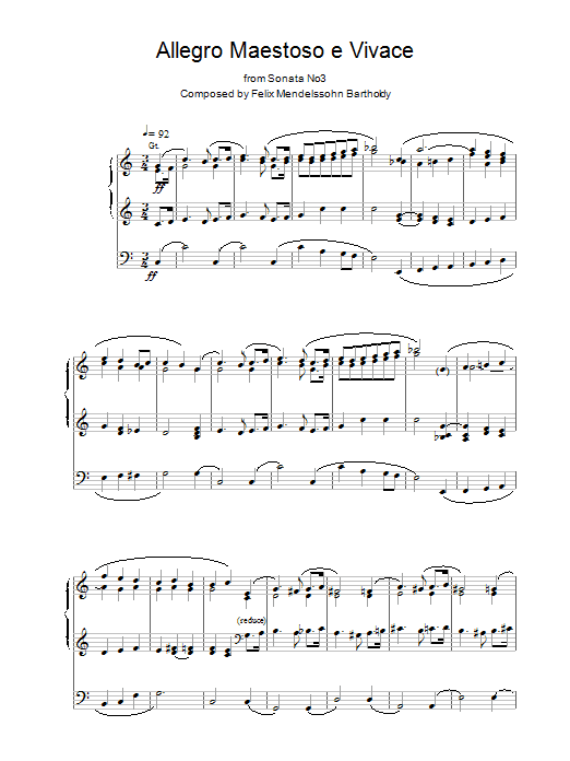 Felix Mendelssohn Allegro Maestoso e Vivace from Sonata No. 3 Sheet Music Notes & Chords for Organ - Download or Print PDF