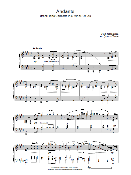 Felix Mendelssohn Andante Sheet Music Notes & Chords for Piano - Download or Print PDF