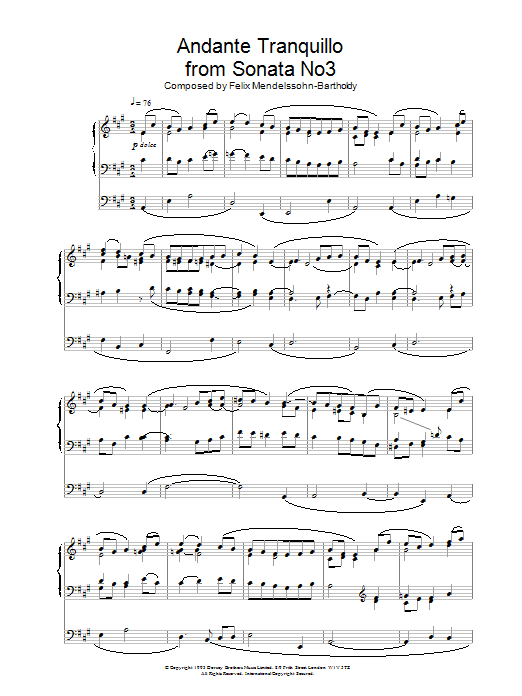 Felix Mendelssohn Andante Tranquillo from Sonata No3 Sheet Music Notes & Chords for Organ - Download or Print PDF