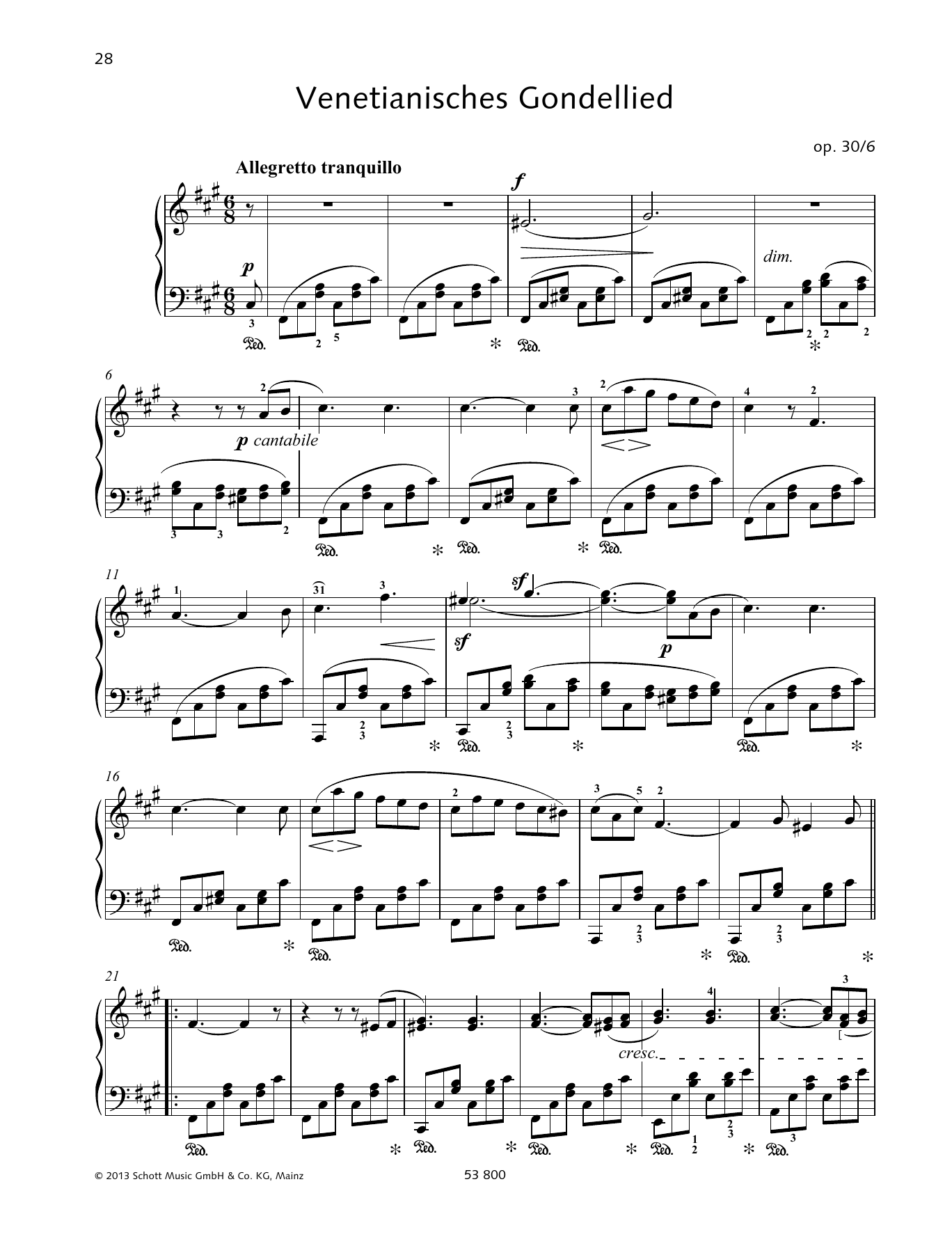Felix Mendelssohn Bartholdy Allegretto tranquillo Sheet Music Notes & Chords for Piano Solo - Download or Print PDF