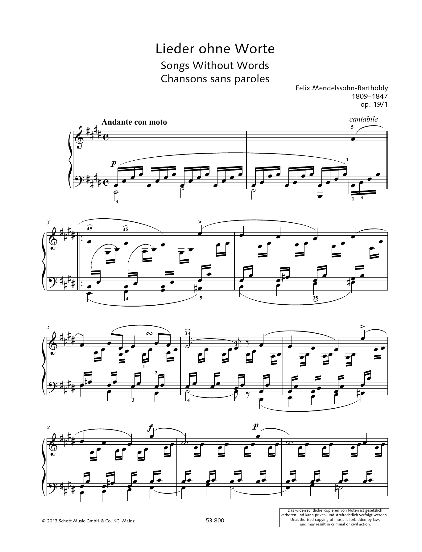 Felix Mendelssohn Bartholdy Andante Con Moto Sheet Music Notes & Chords for Piano Solo - Download or Print PDF