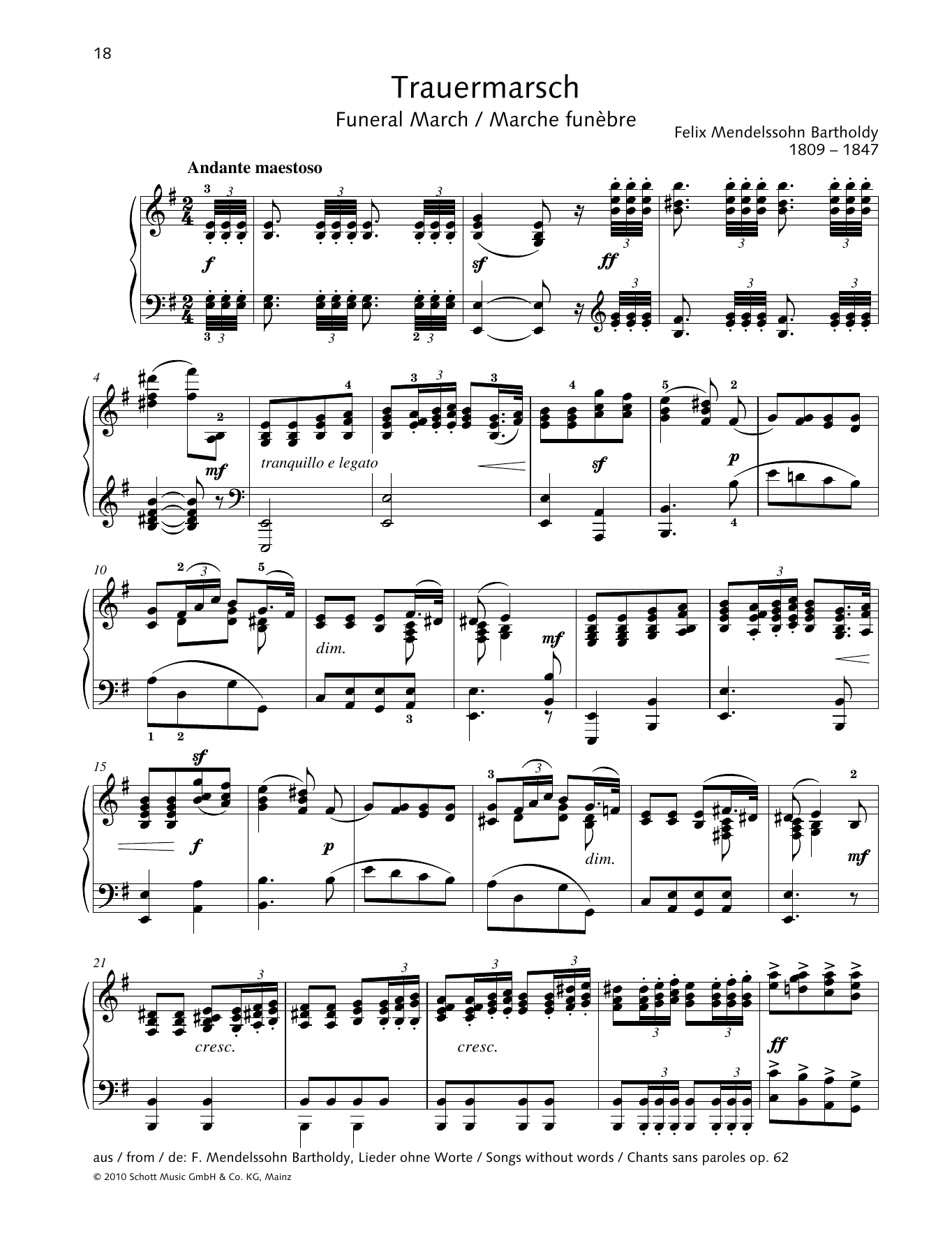 Felix Mendelssohn Bartholdy Funeral March Sheet Music Notes & Chords for Piano Solo - Download or Print PDF