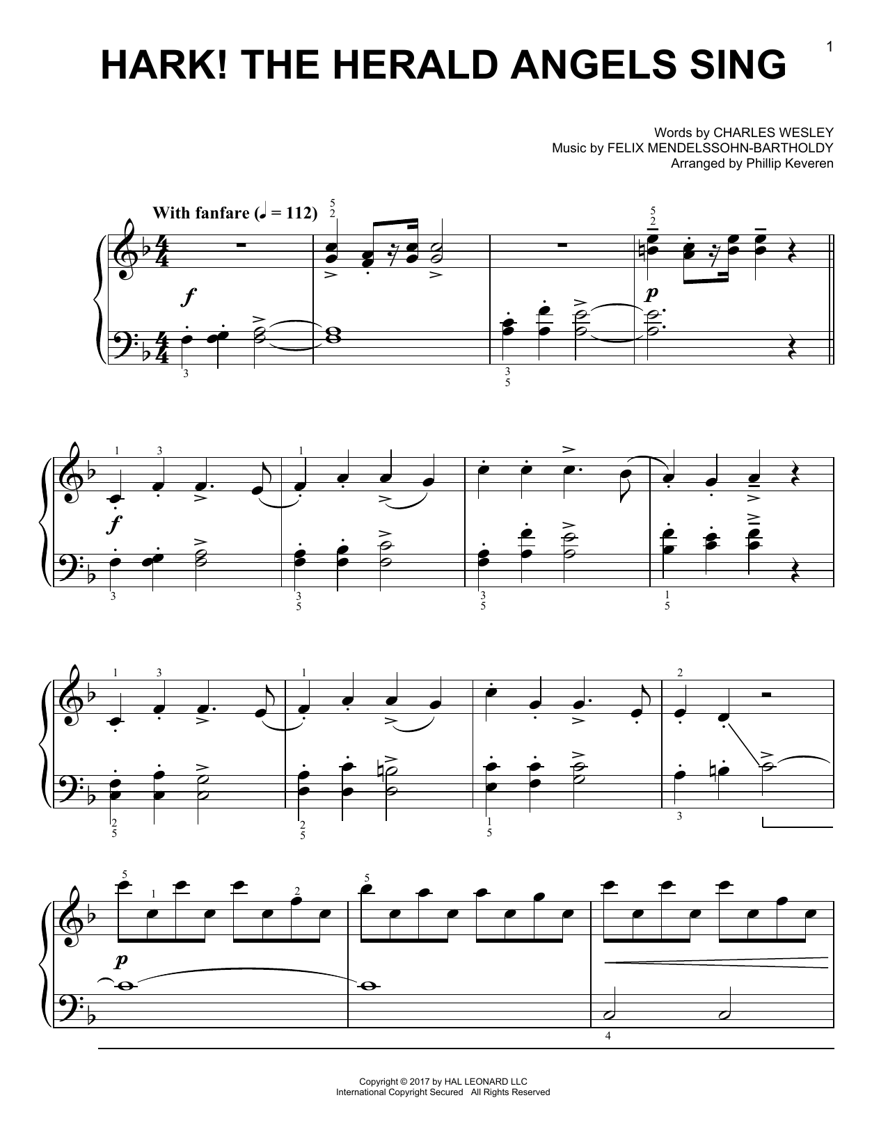 Felix Mendelssohn-Bartholdy Hark! The Herald Angels Sing [Classical version] (arr. Phillip Keveren) Sheet Music Notes & Chords for Easy Piano - Download or Print PDF