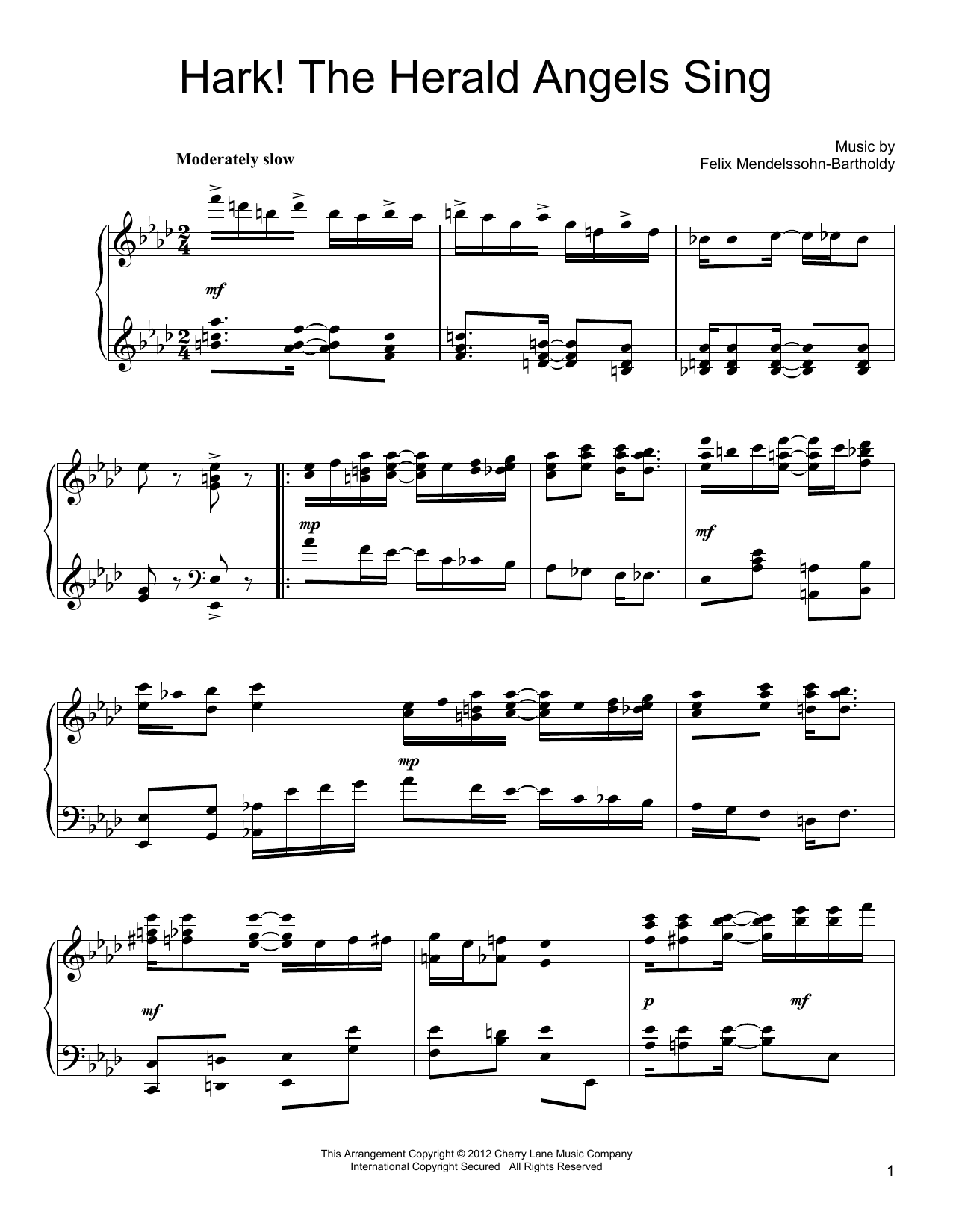 Felix Mendelssohn-Bartholdy Hark! The Herald Angels Sing [Ragtime version] Sheet Music Notes & Chords for Piano - Download or Print PDF