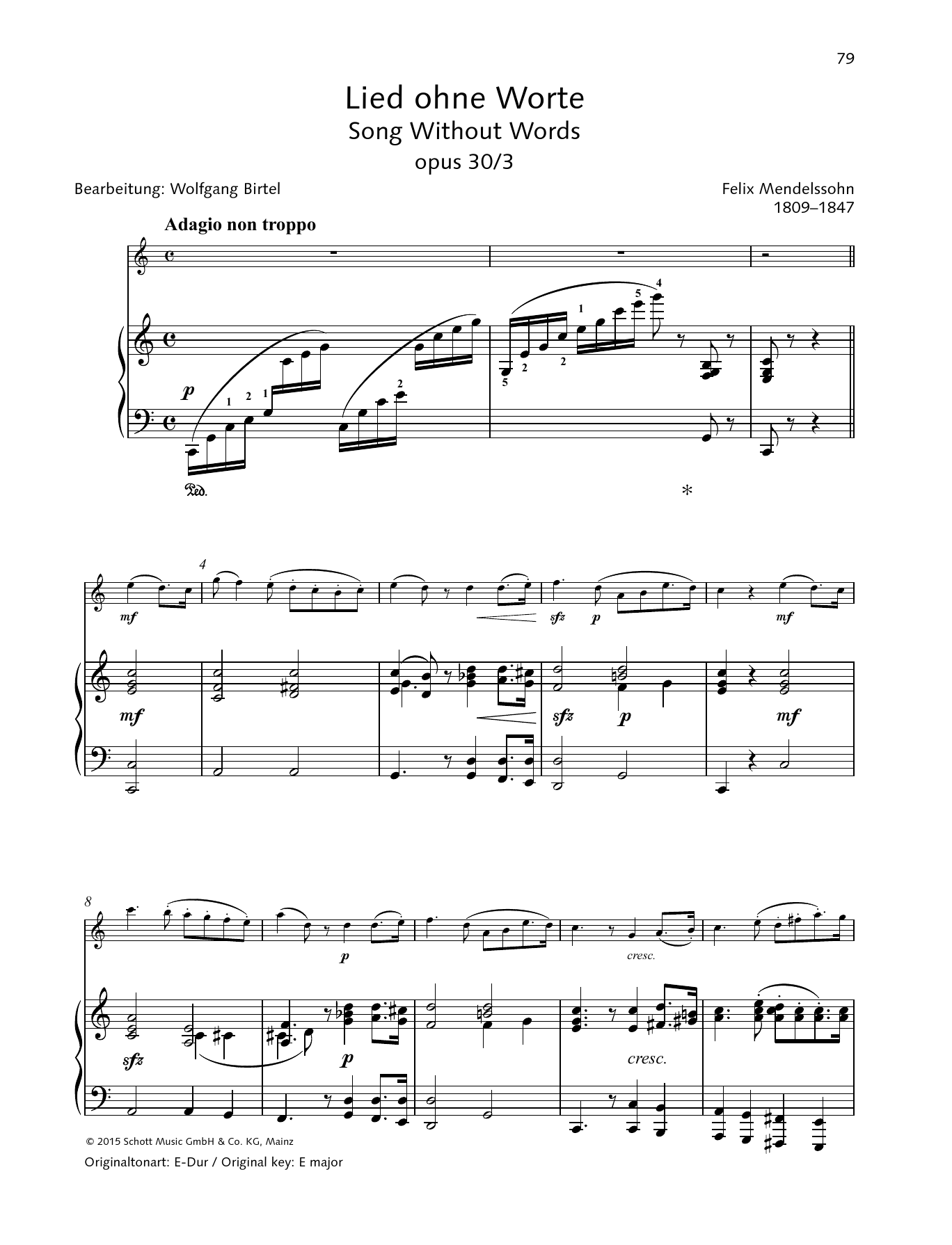 Felix Mendelssohn Bartholdy Song Without Words Sheet Music Notes & Chords for String Solo - Download or Print PDF