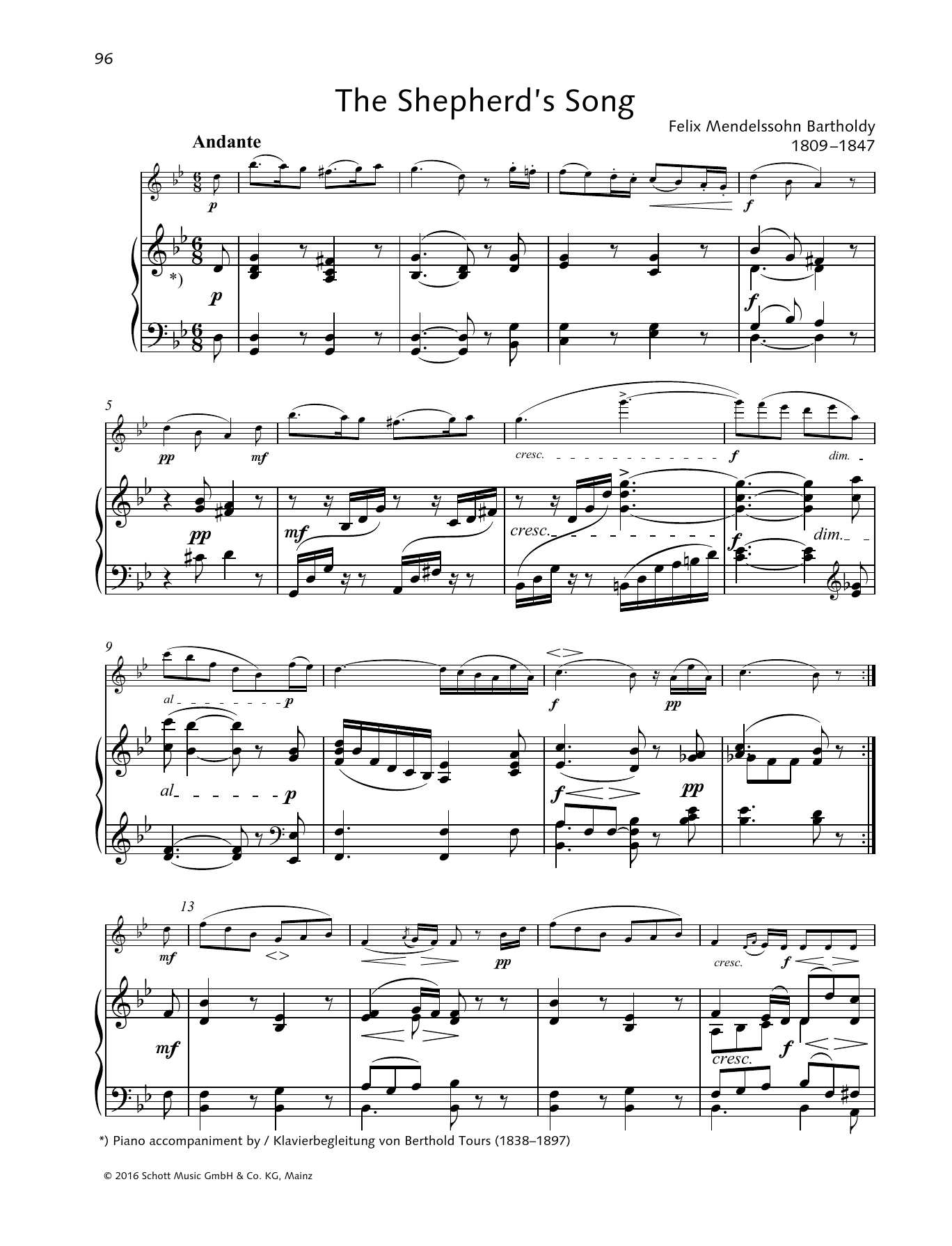 Felix Mendelssohn Bartholdy The Shepherd's Song Sheet Music Notes & Chords for Woodwind Solo - Download or Print PDF