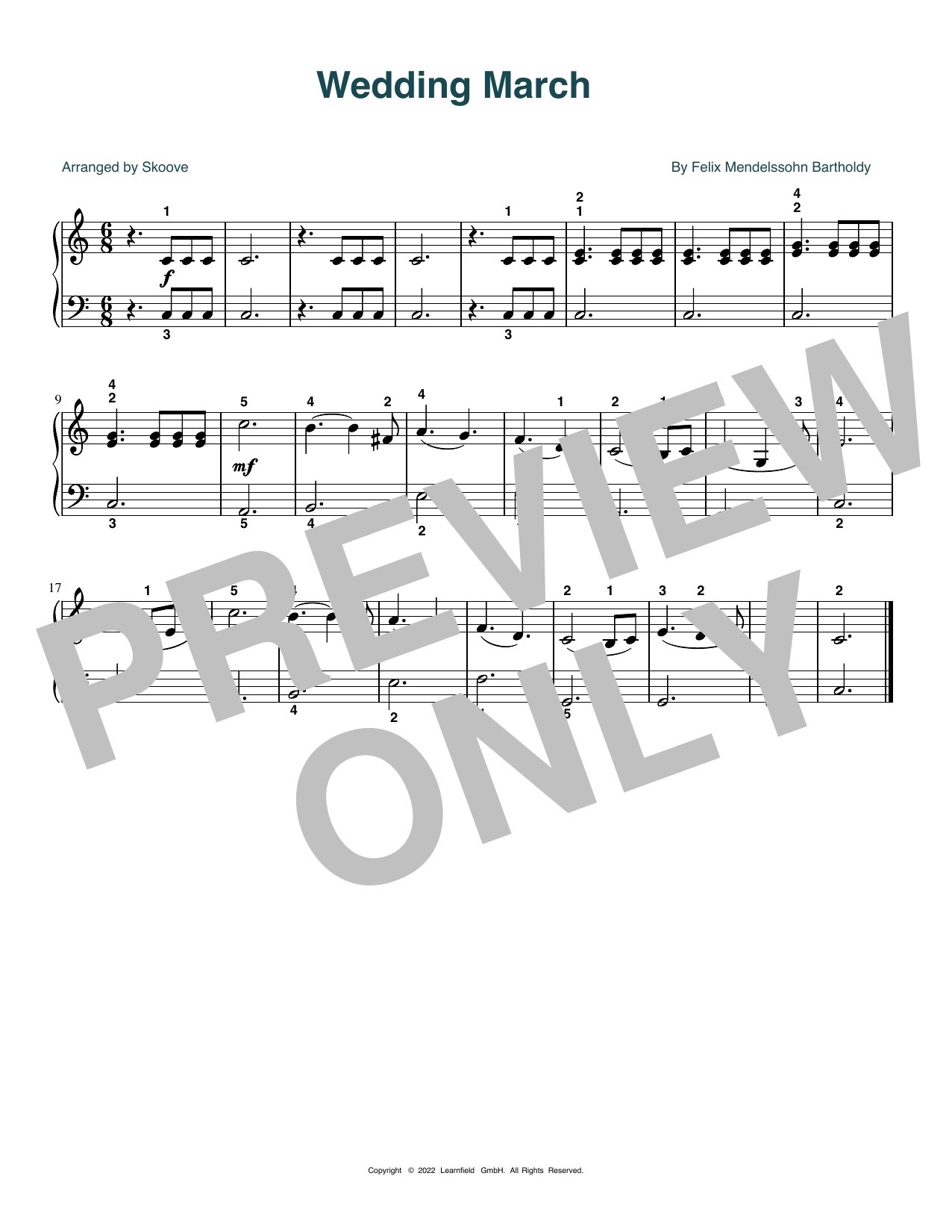 Felix Mendelssohn Bartholdy Wedding March (arr. Skoove) Sheet Music Notes & Chords for Beginner Piano (Abridged) - Download or Print PDF