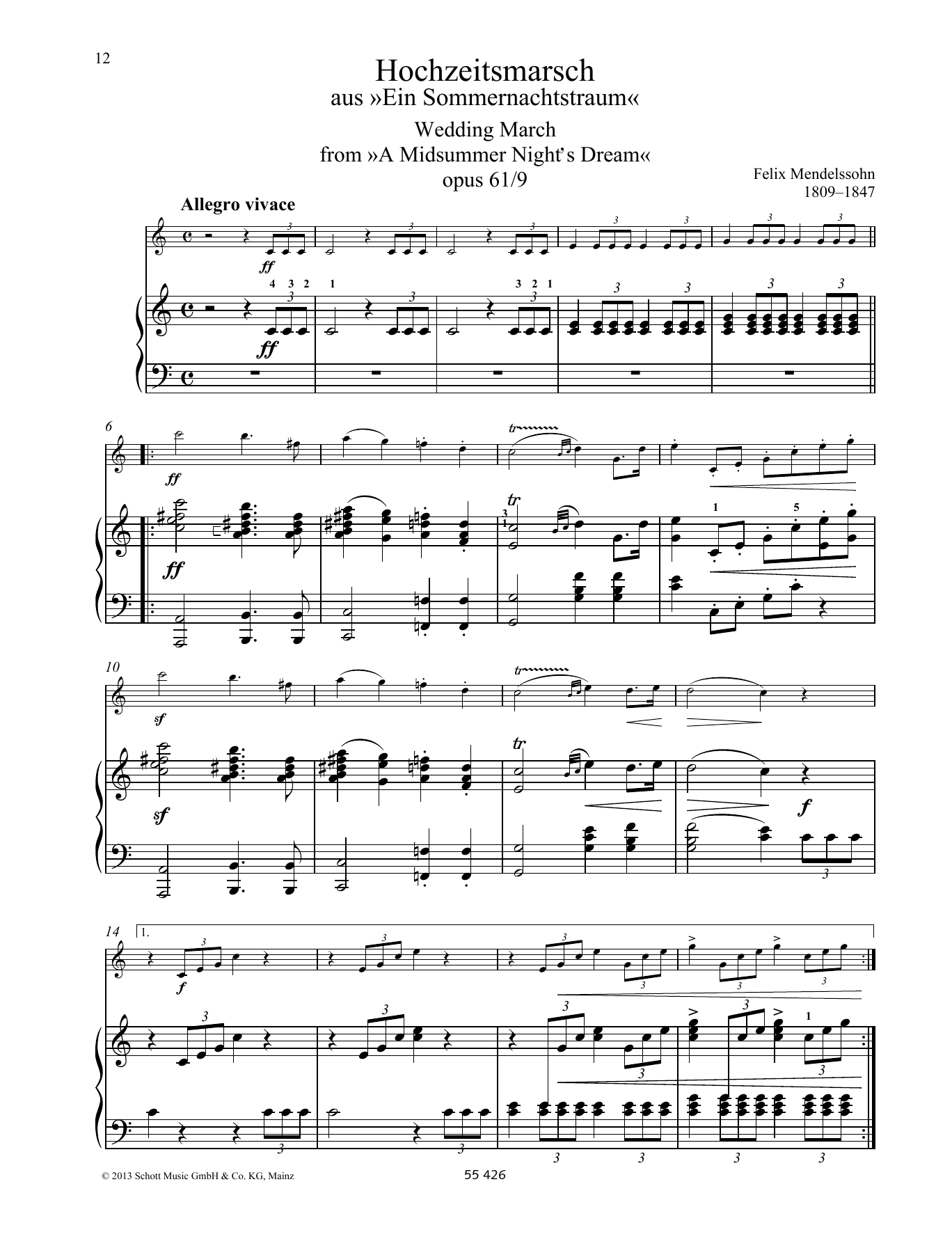 Felix Mendelssohn Bartholdy Wedding March Sheet Music Notes & Chords for Woodwind Solo - Download or Print PDF