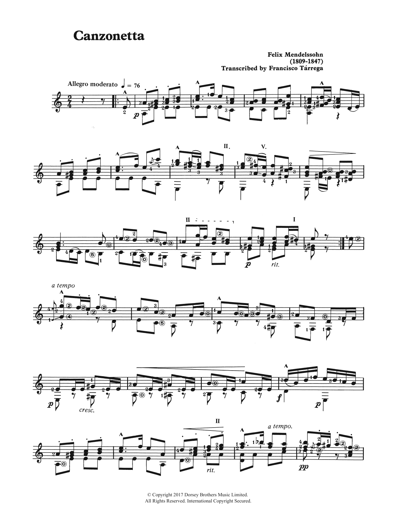 Felix Mendelssohn Canzonetta (from The String Quartet, Op. 12) Sheet Music Notes & Chords for Guitar - Download or Print PDF