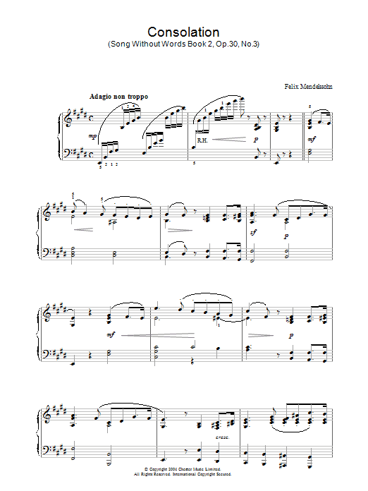 Felix Mendelssohn Consolation Sheet Music Notes & Chords for Cello - Download or Print PDF