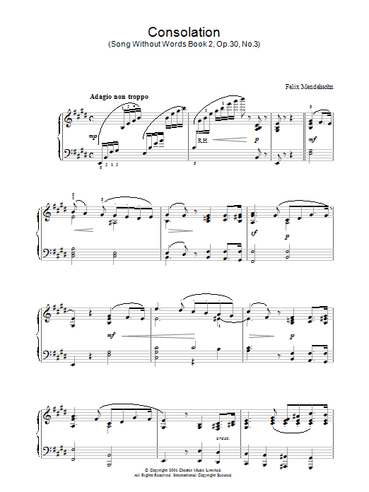 Felix Mendelssohn Consolation Sheet Music Notes & Chords for Piano - Download or Print PDF