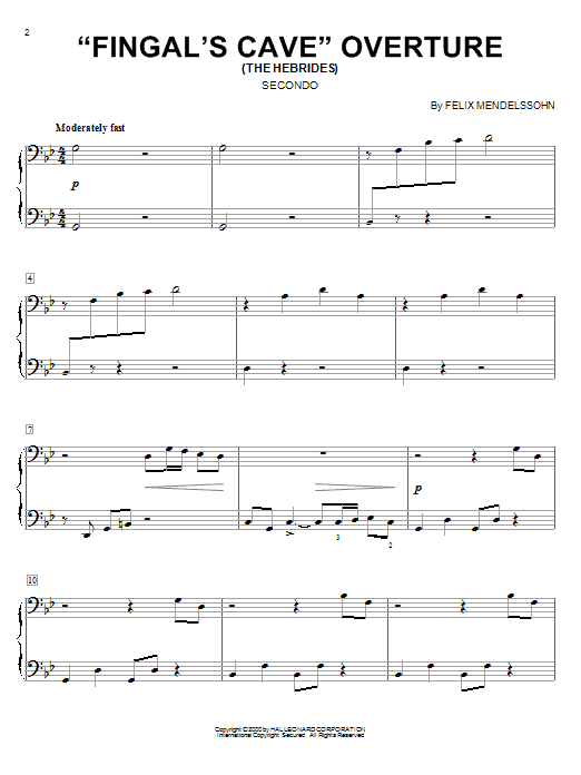 Felix Mendelssohn Fingal's Cave Overture Sheet Music Notes & Chords for Piano Duet - Download or Print PDF