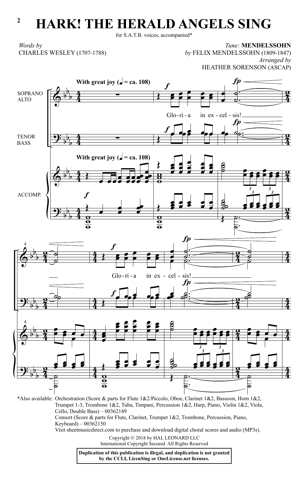 Felix Mendelssohn Hark! The Herald Angels Sing (arr. Heather Sorenson) Sheet Music Notes & Chords for SATB Choir - Download or Print PDF