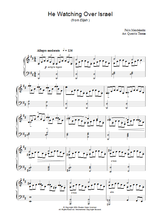 Felix Mendelssohn He Watching Over Israel Sheet Music Notes & Chords for Piano - Download or Print PDF