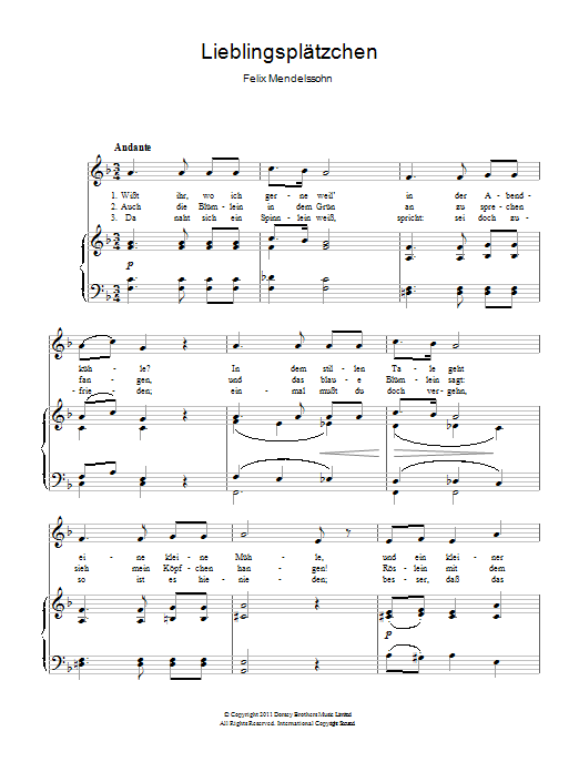 Felix Mendelssohn Lieblingsplatzchen Sheet Music Notes & Chords for Piano & Vocal - Download or Print PDF