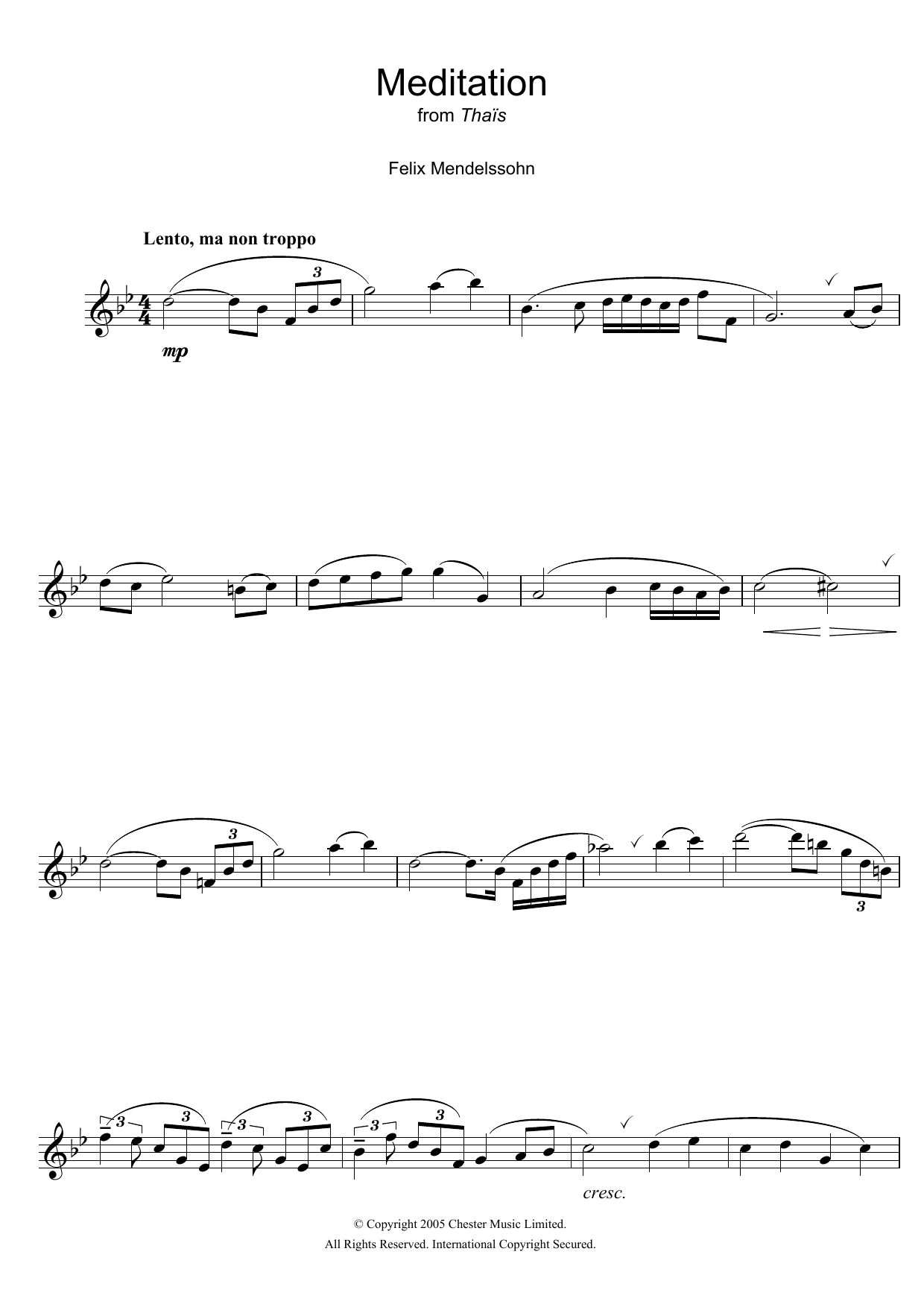 Felix Mendelssohn Meditation From Thais Sheet Music Notes & Chords for Flute - Download or Print PDF