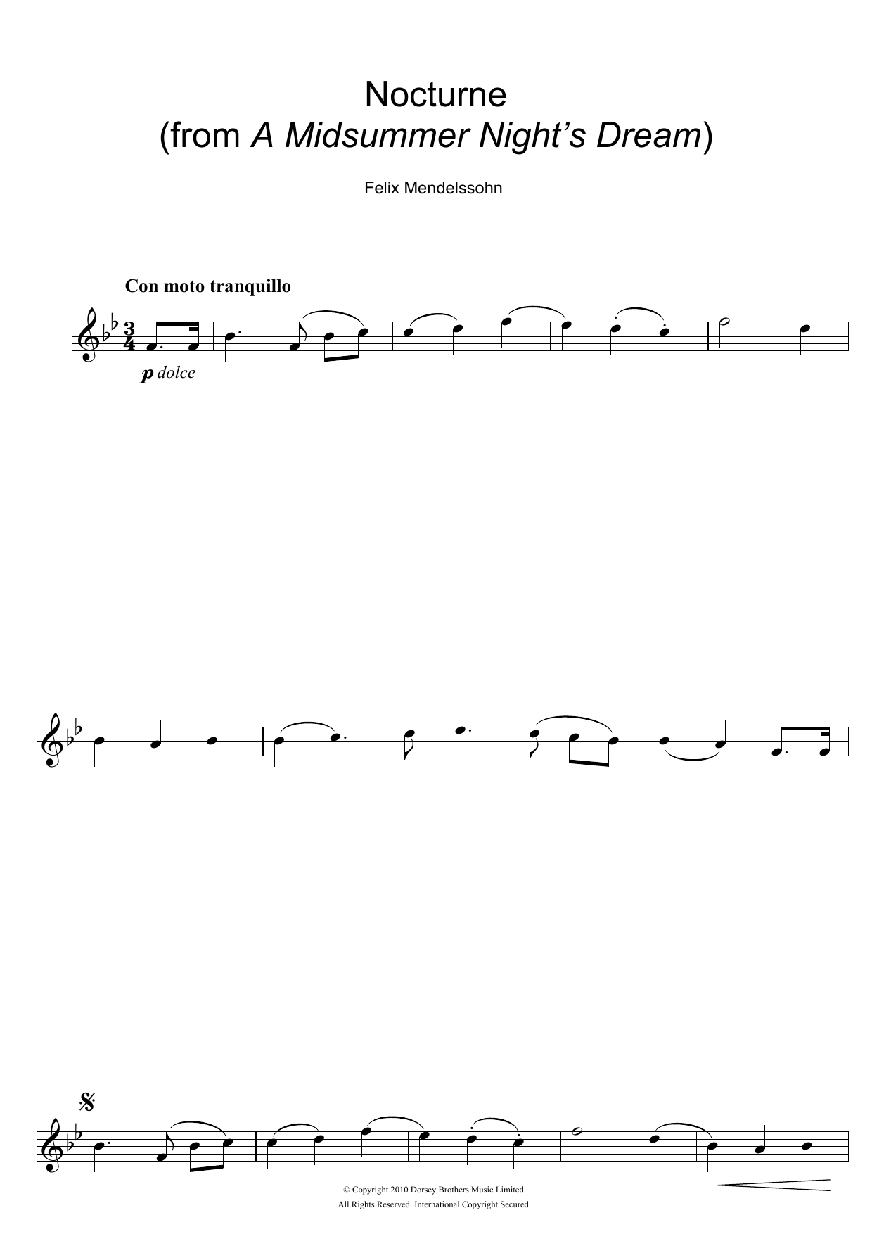 Felix Mendelssohn Nocturne (from A Midsummer Night's Dream) Sheet Music Notes & Chords for Clarinet - Download or Print PDF