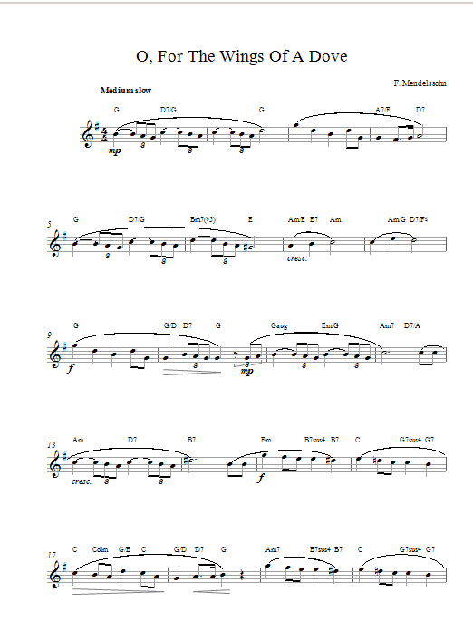 Felix Mendelssohn O For The Wings Of A Dove Sheet Music Notes & Chords for Violin - Download or Print PDF