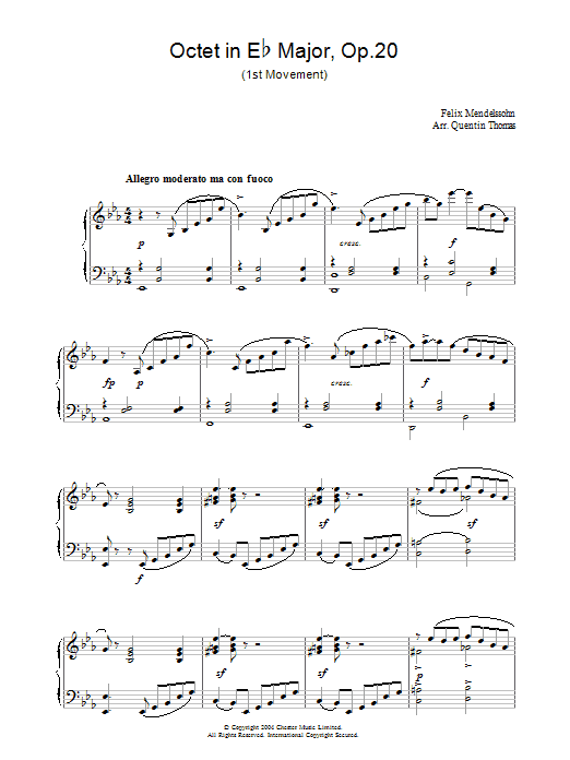 Felix Mendelssohn Octet in Eb Major, Op.20 Sheet Music Notes & Chords for Piano - Download or Print PDF